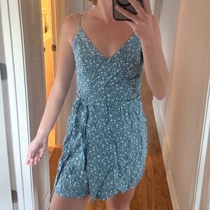 Blue Floral Wrap Dress